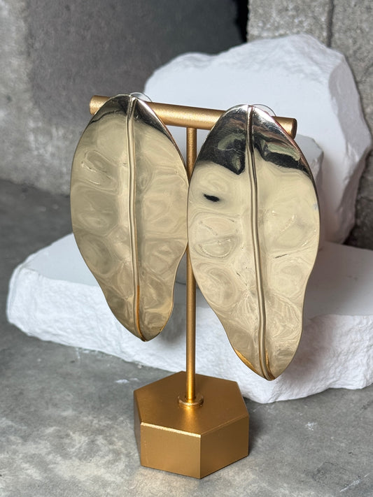 Lush Petal Studs - Oversized Gold-Tone Botanical Earrings with Sculptural Silhouette for Everyday Wear & Statement Style Radiant Gold Finish Lightweight Comfortable Bold Design