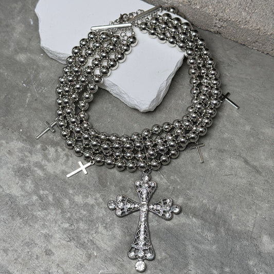 Triple Blessing Beaded Cross Necklace 14" w/ Extender