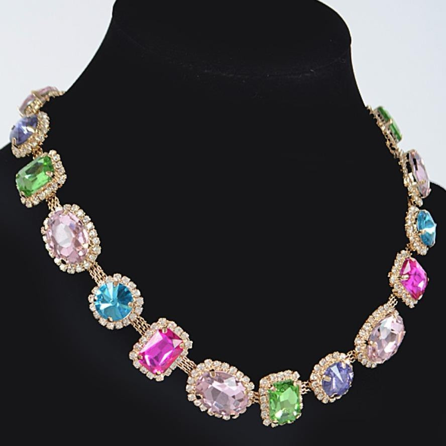 Multi Color and Shape 20" Stone Necklace Gold with Metal Coating Fashion Jewelry Accessory