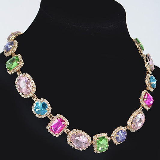 Multi Color and Shape 20" Stone Necklace Gold with Metal Coating Fashion Jewelry Accessory