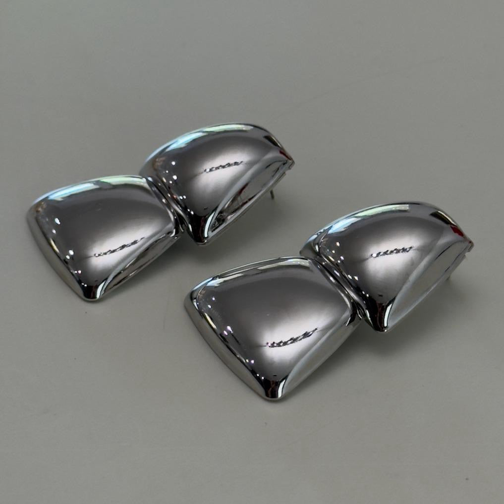 She's the Catch Double Triangle Drop Metal Earrings - Shiny Silver Design for Women's Modern Stylish Accessories