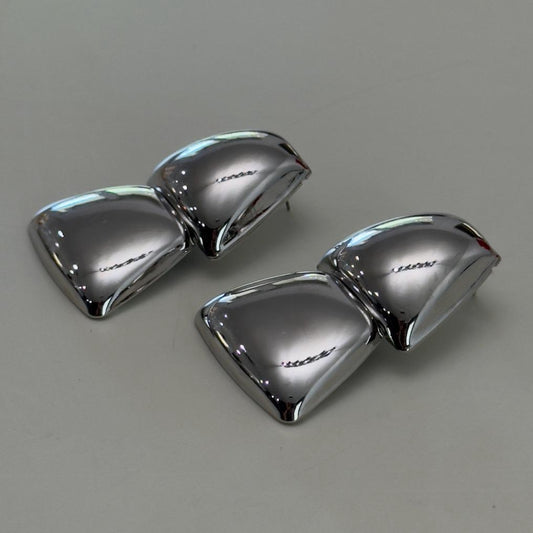 She's the Catch Double Triangle Drop Metal Earrings - Shiny Silver Design for Women's Modern Stylish Accessories
