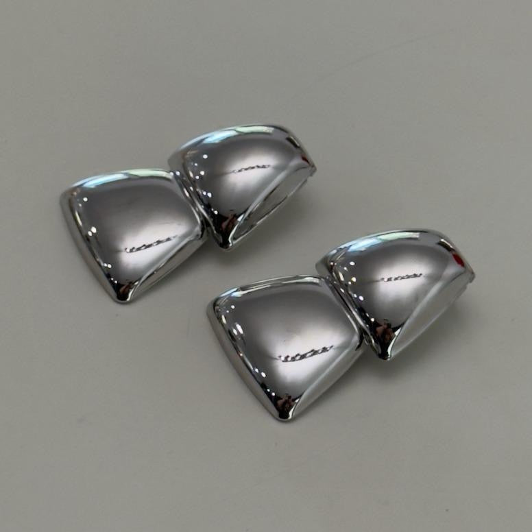 She's the Catch Double Triangle Drop Metal Earrings - Shiny Silver Design for Women's Modern Stylish Accessories