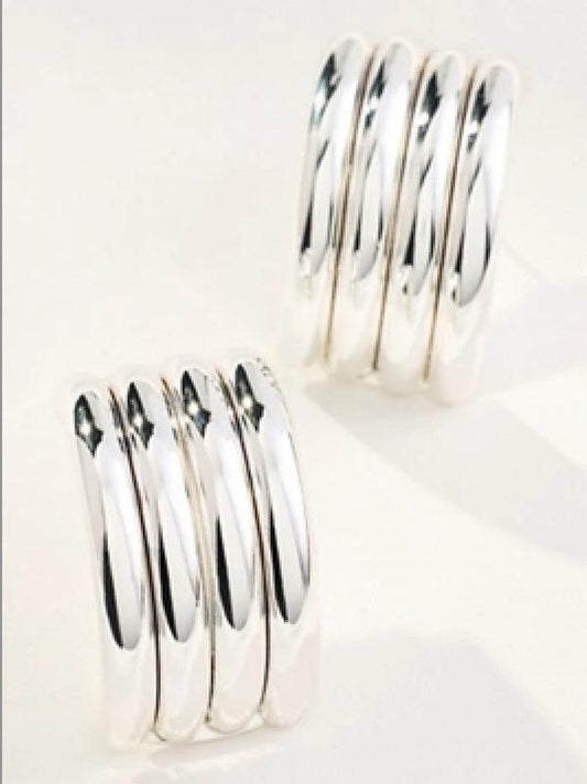 Curved You Silver Ribbed Earrings