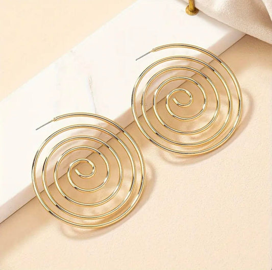 Spiral Out Hoop Earrings - Gold Toned Circular Design Fashion Accessory