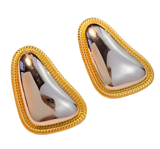 You Feelin' Me Chrome Trimmed Earrings - Gold and Silver Color Design
