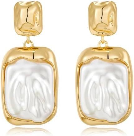 So Groovy Pearl Pendant Earrings - Gold-Tone Frame with White Pearl Accent Jewelry
