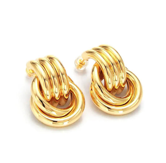 Locked Down Link Earrings - Gold-Toned Knot Design Jewelry Piece
