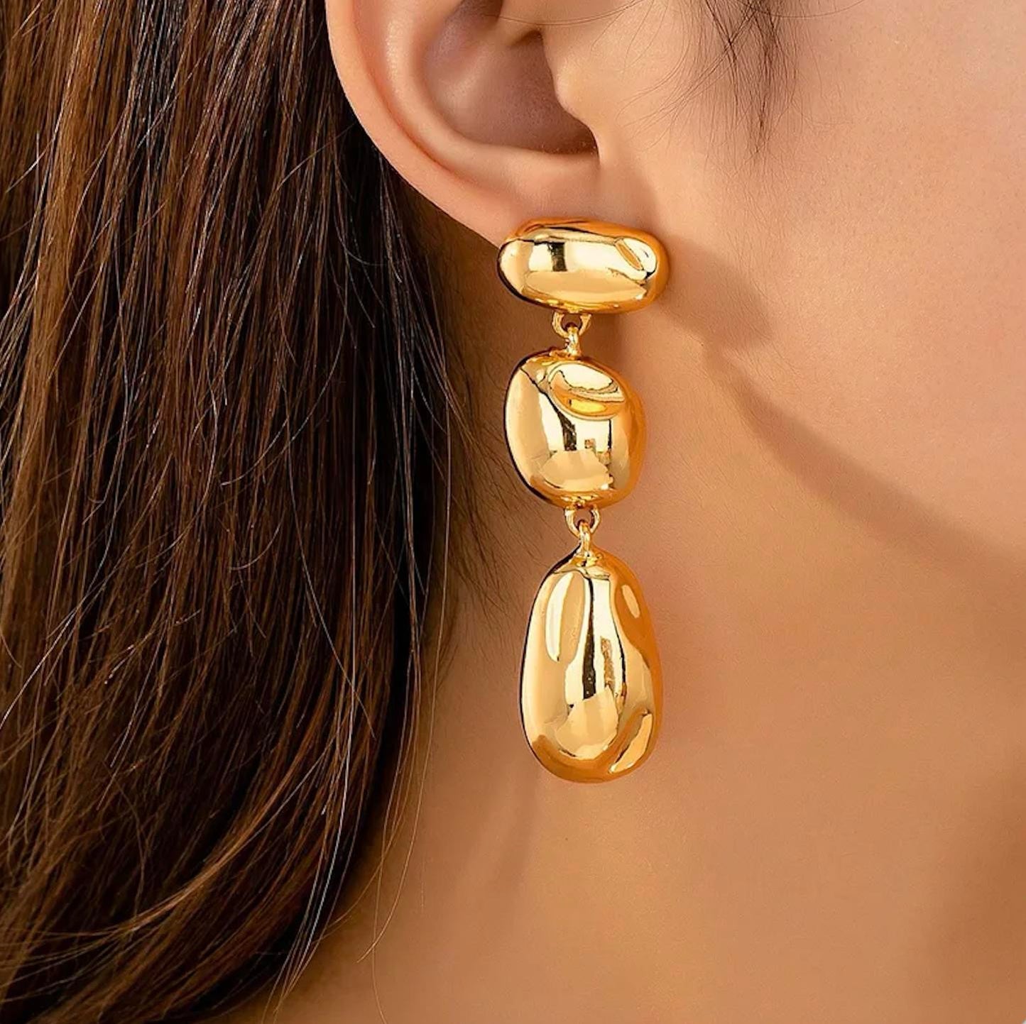 Level Up Dangling Earrings - Gold Toned Fashion Accessory for Elevated Style