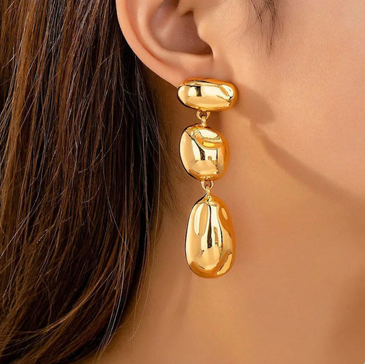 Level Up Dangling Earrings - Gold Toned Fashion Accessory for Elevated Style