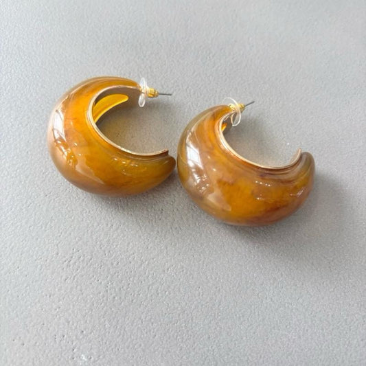 The After Glow Stone Hoop Earrings Gold Chunky Bold Statement Earrings with Textured Design for Casual Wear