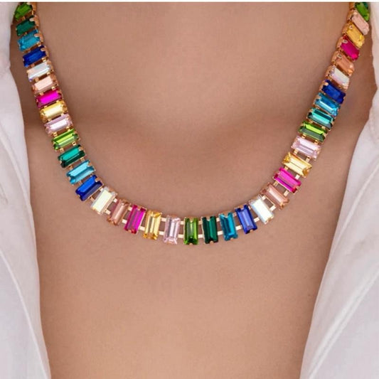 Rainbow Gem Necklace Earring Set
