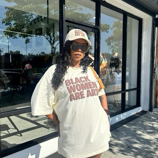 Cream Black Women Are Art Unisex Oversized T-Shirt Heavy Duty Fabric