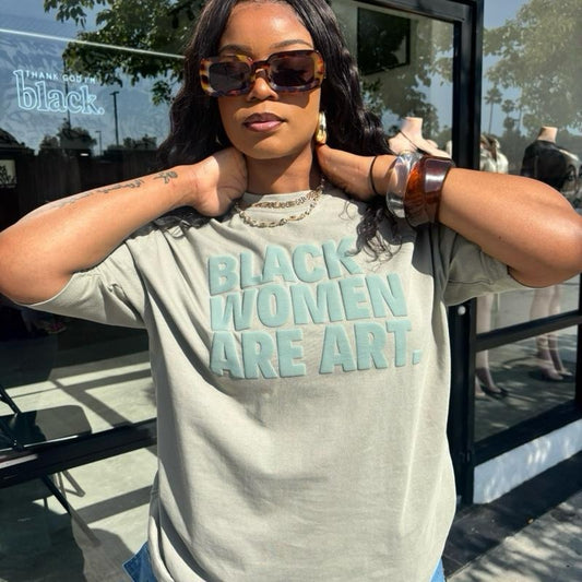 Sage Black Women Are Art Unisex Oversized T-Shirt Heavy Duty Fabric Casual Loose-fitting Short Sleeve All Seasons Dry Clean Statement Graphic Tops - Style, Jackets, Cardigans