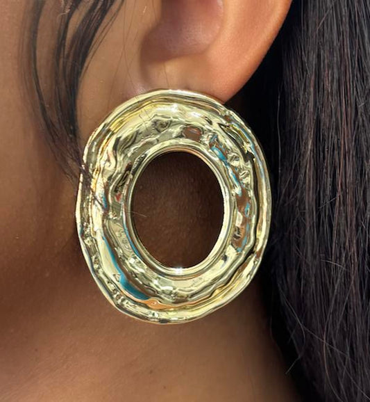 Ladies Night Textured Hoop Earring - Simple Elegant Metal Coated Geometric Design for Ladies