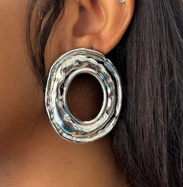 Ladies Night Textured Hoop Earring - Simple Elegant Metal Coated Geometric Design for Ladies