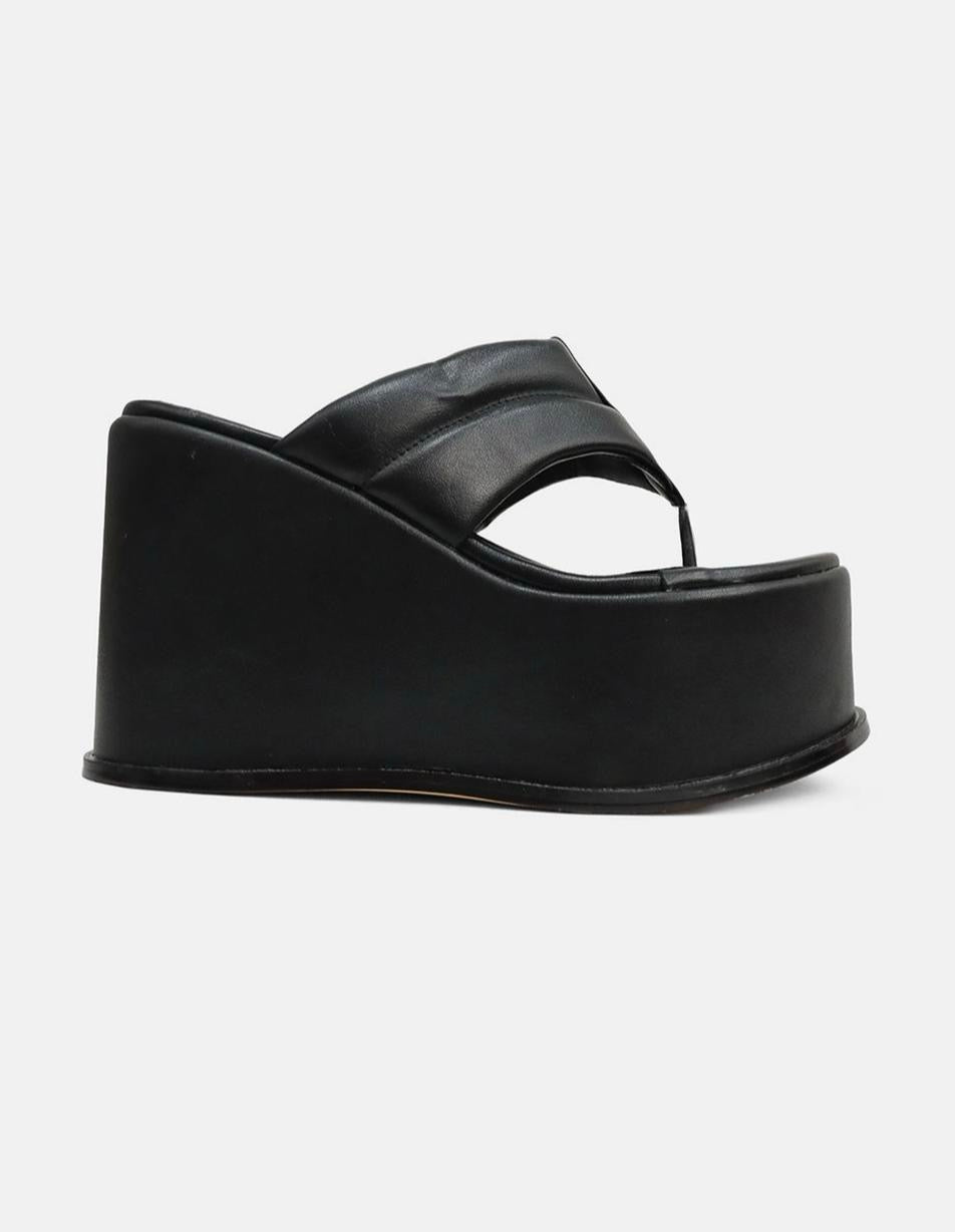 Black Platform Wedge Sandal for Women - Classic Black Design, Wedge Style, Casual Footwear, Ideal for Any Occasion - Walking Shoes, Girl