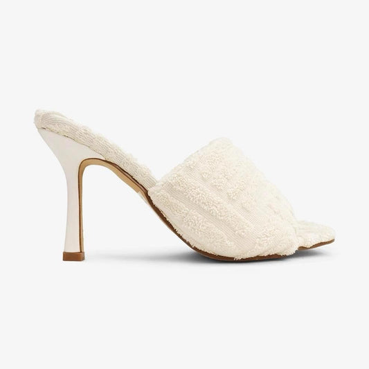 Cream Textured Fabric Mules - Comfortable Fit for All-Day Wear - Versatile Style for Casual and Formal Occasions