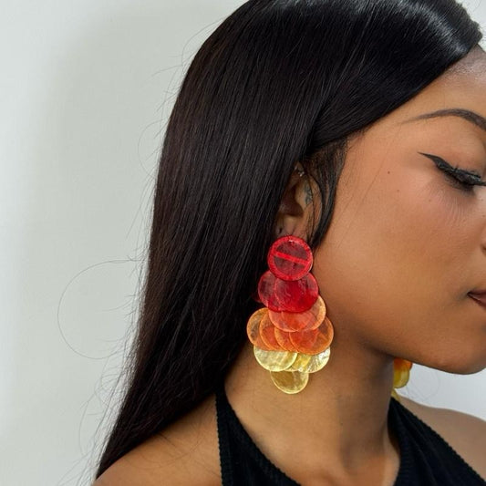 Sunset Chandelier Earrings - Elegant Drop Earrings with Red & Orange Beads, Casual Accessory for Various Occasions