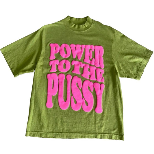 Power to the P Celery Cotton T-Shirt Casual Comfortable