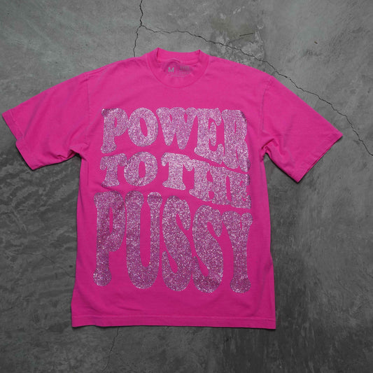 Pink Power to the P Rhinestoned Heavy Weight T-Shirt for Women Shirt