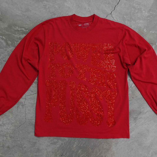 Red Power to the P Rhinestoned Heavy Weight Long Sleeve T-Shirt