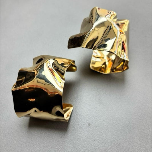 Crinkled Metal Square Earrings - Unique Crinkled Texture, 4O Mini, Lightweight & Comfortable for All-Day Wear