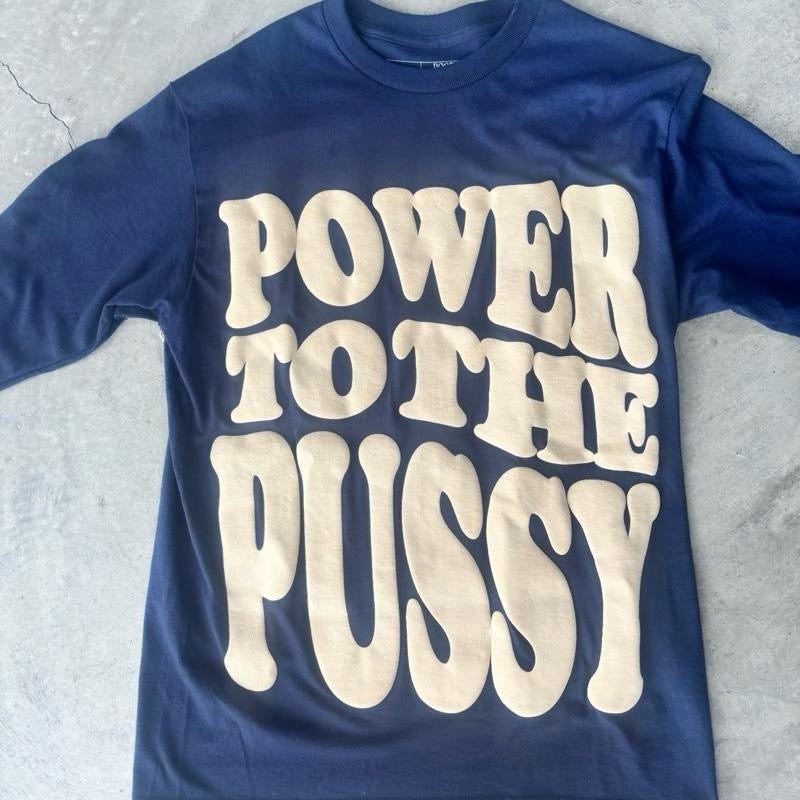 NAVY POWER TO THE P Oversized T-Shirt 100% Shrink-Free Cotton Long Sleeve Graphic Tee for Women with Statement Style and Comfort - Fashion, Piece, Comfortable, Tops