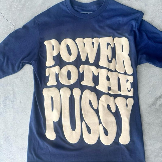 NAVY POWER TO THE P Oversized T-Shirt 100% Shrink-Free Cotton Long Sleeve Graphic Tee for Women with Statement Style and Comfort - Fashion, Piece, Comfortable, Tops