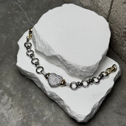 Heart Strings Mix Metal Link Bracelet 7"