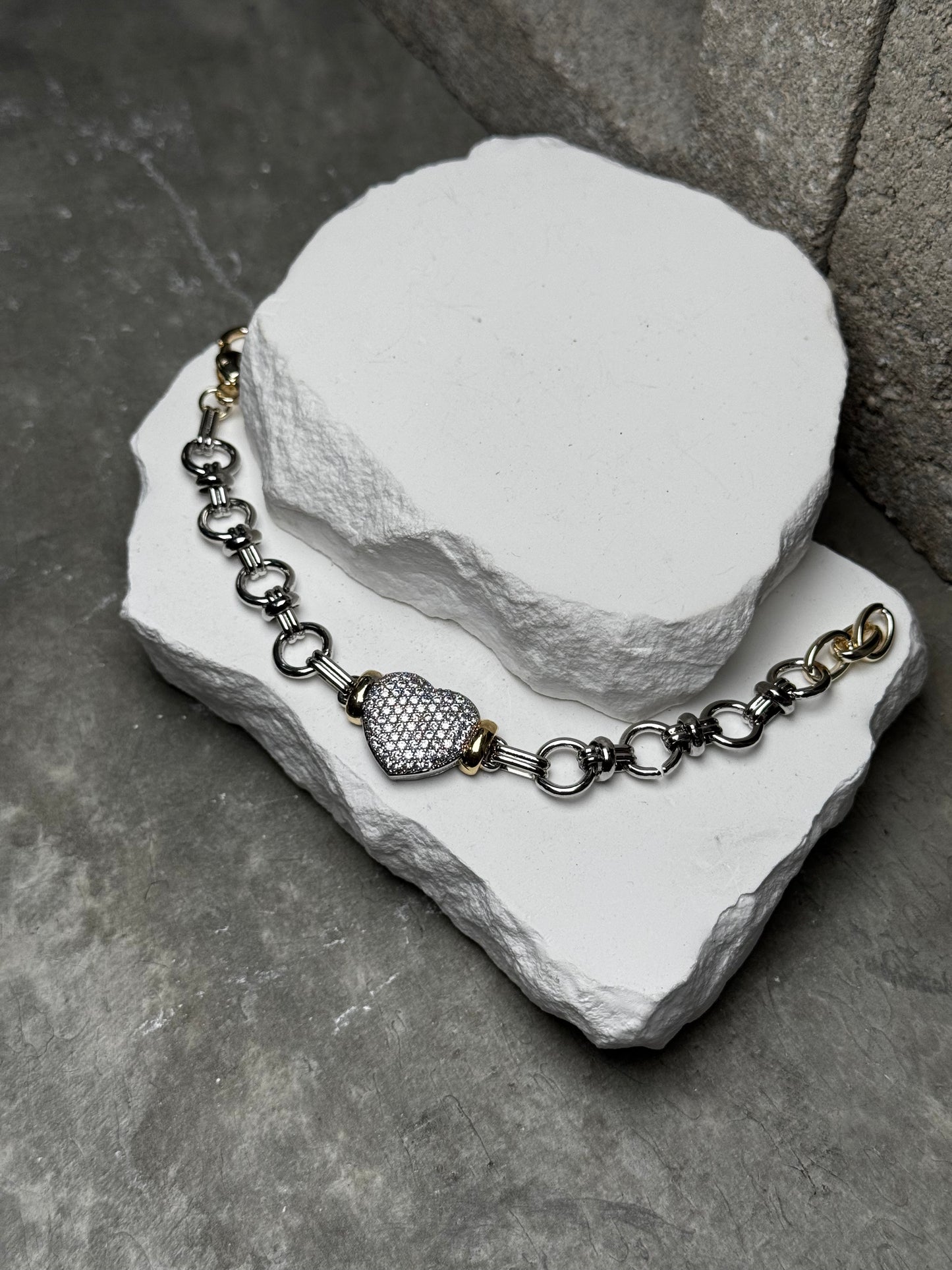 Heart Strings Mix Metal Link Bracelet 7"