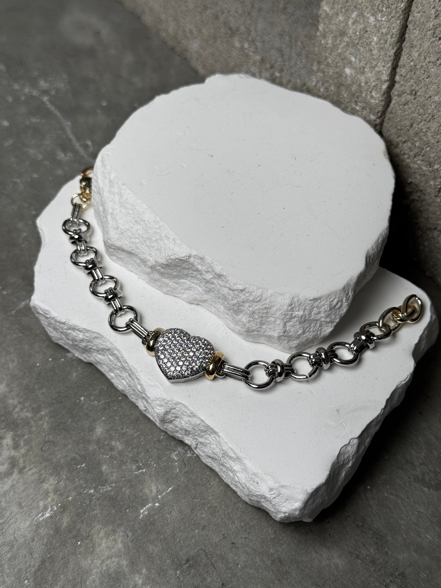 Heart Strings Mix Metal Link Bracelet 7"