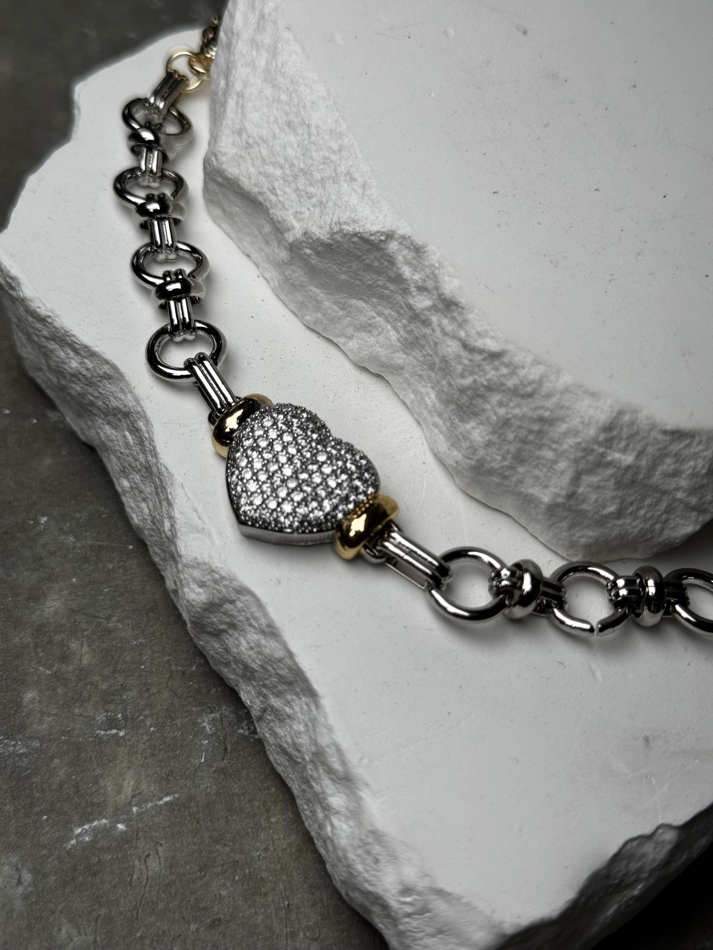 Heart Strings Mix Metal Link Bracelet 7"