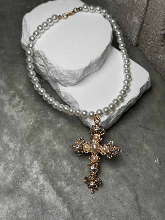 Crossed Up Pearl Necklace 14" w/ Extender