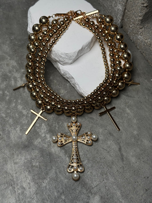 Another Blessing Pearl Cross Necklace 14" w/ Extender