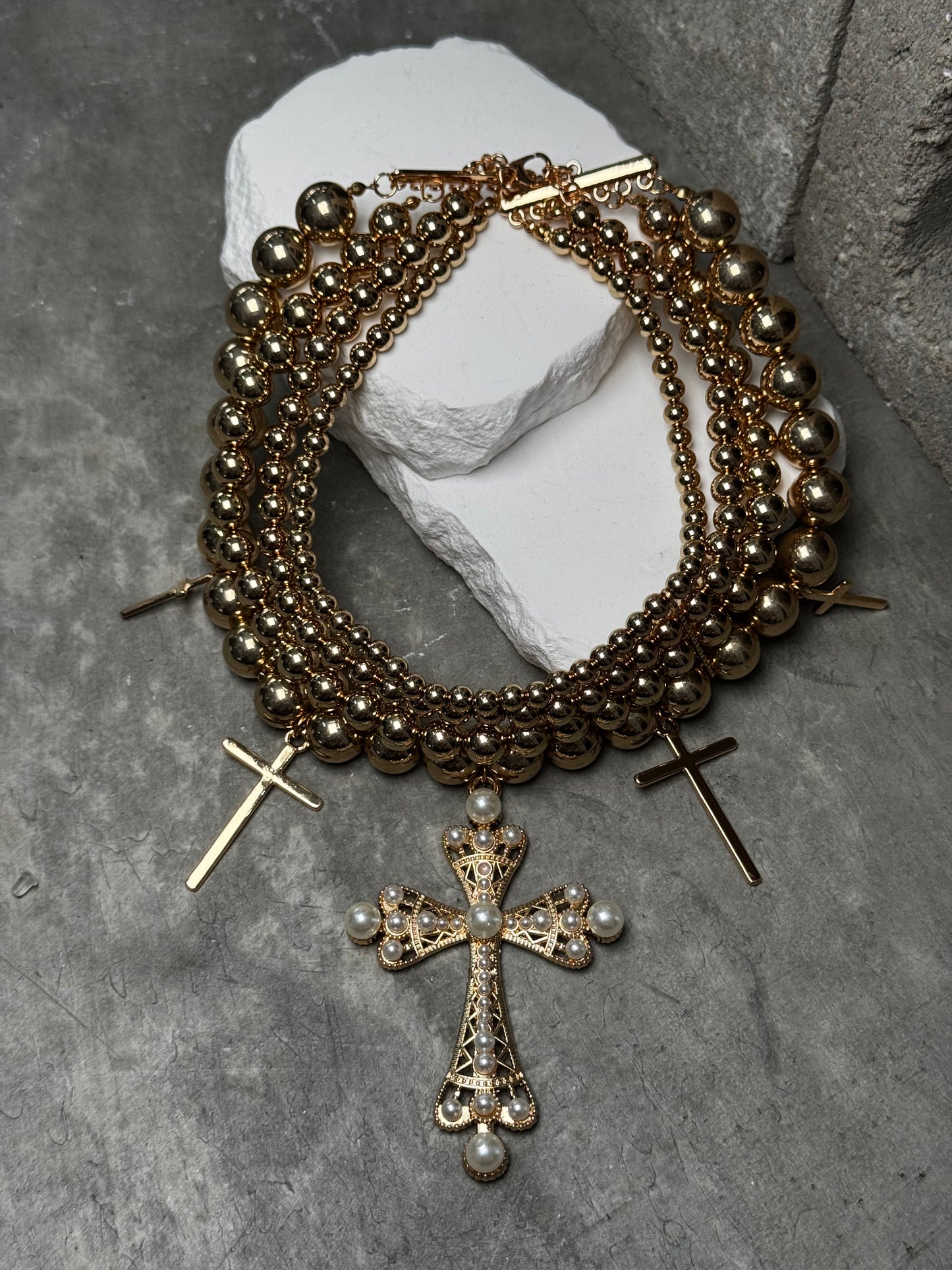 Another Blessing Pearl Cross Necklace 14" w/ Extender