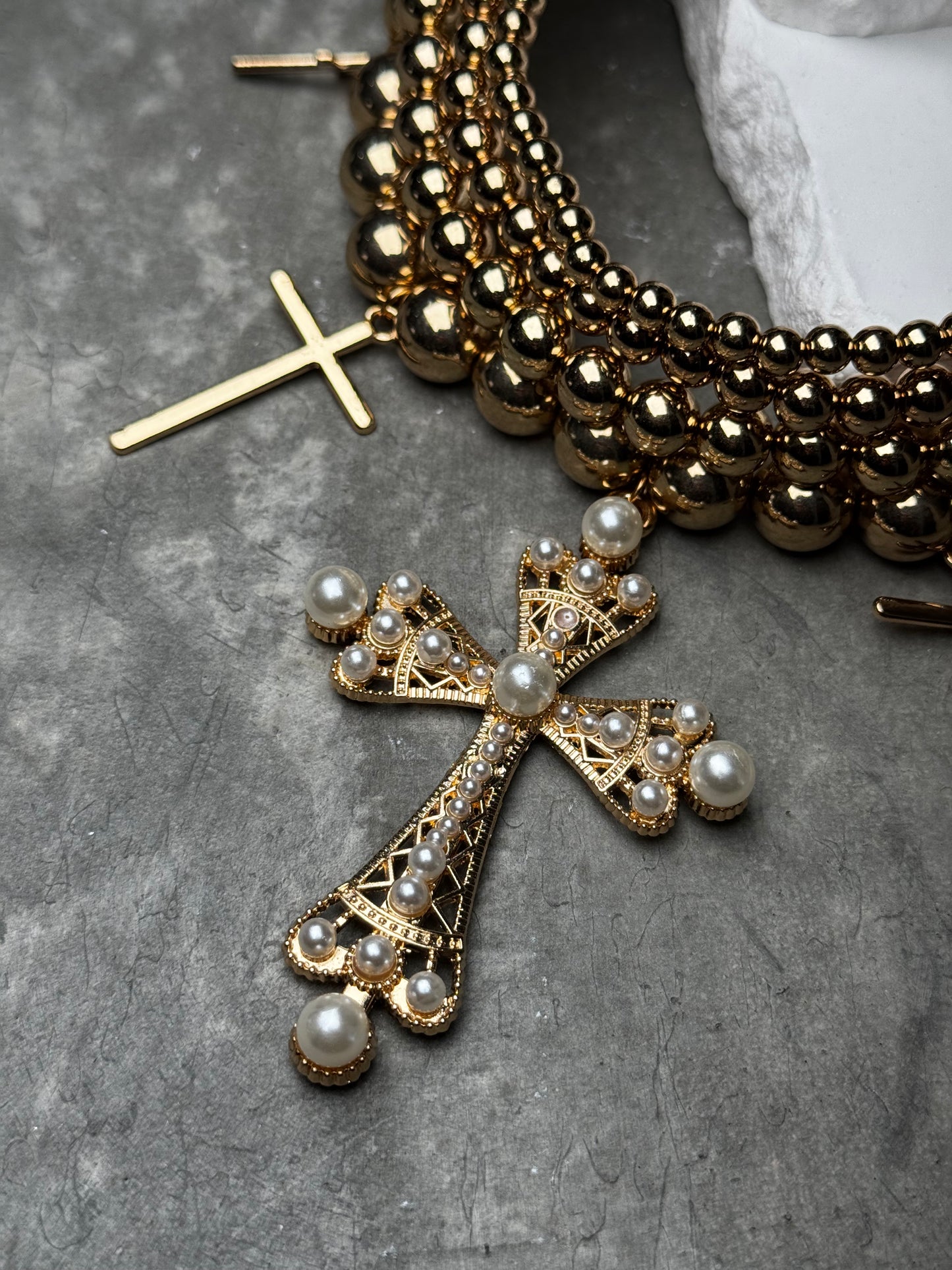 Another Blessing Pearl Cross Necklace 14" w/ Extender