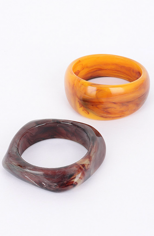 Carmello 2 Piece Resin Bangle Set - Orange & Marbled Design Fashion Jewelry Accessories