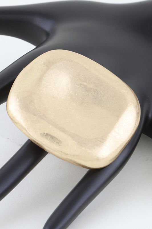 Move in Silence Brushed Gold Adjustable Statement Ring - Simple Square Design