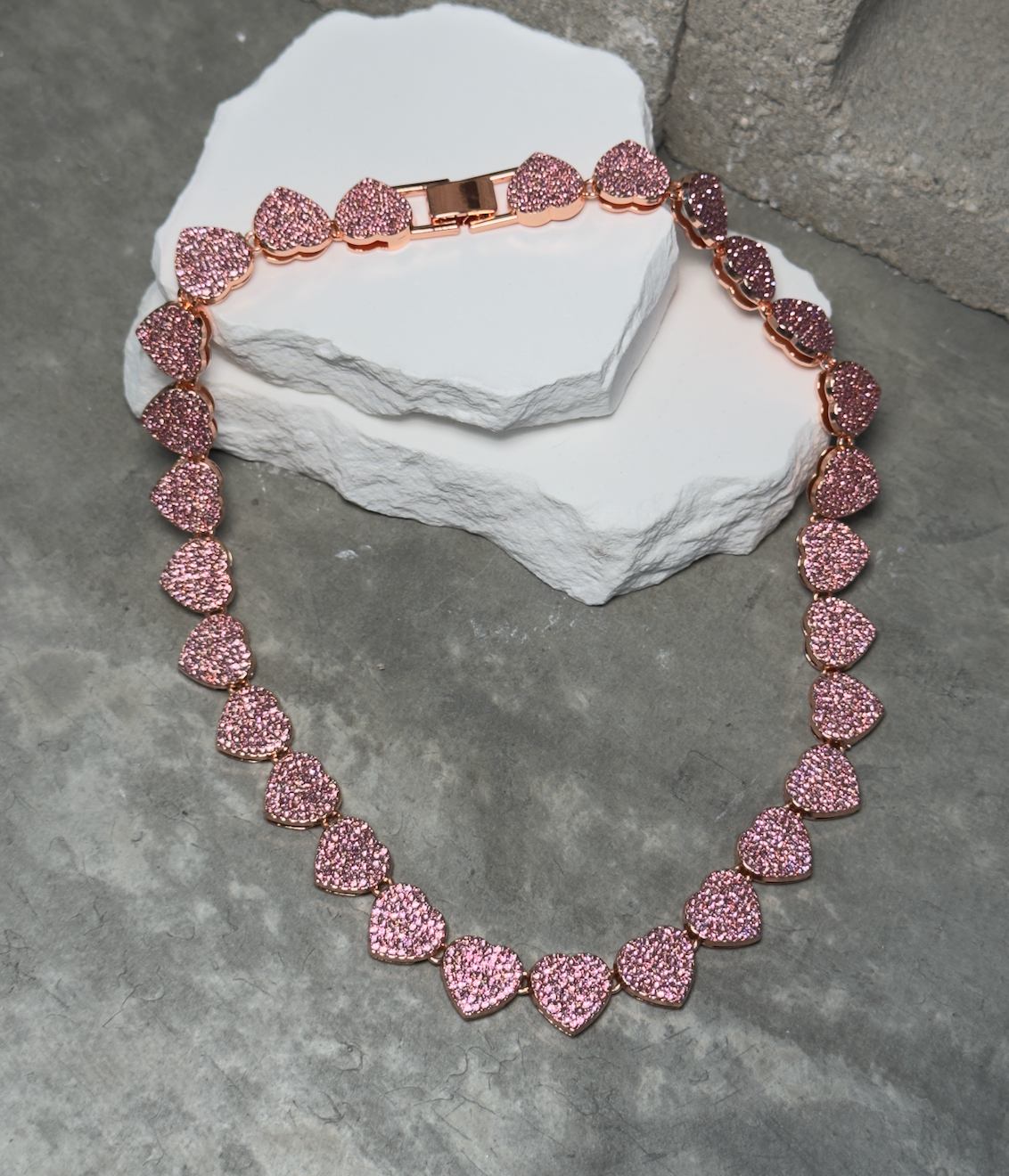 Heart of Gold Necklace - Gold-tone Chain with Full Rhinestone Heart Detailing Adjustable Clasp Sparkling Love Statement Piece